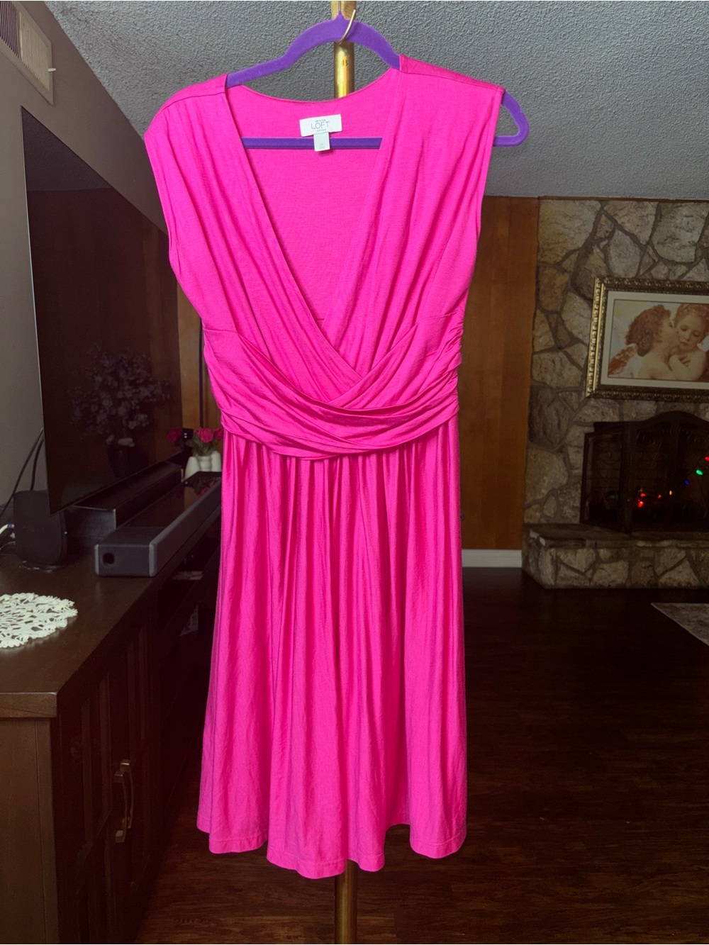 LOFT Bright Fuchsia Sleeveless Faux-Wrap Midi Dress